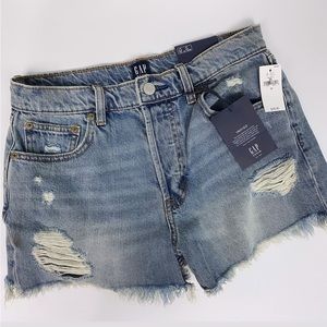 Gap Indigo Destroyed Style Button Down Jean Shorts Women’s 26 High Rise 3” Short